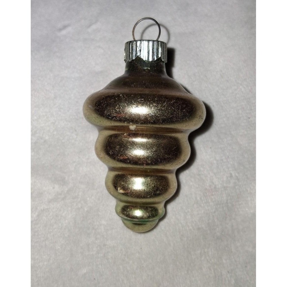 Vintage Shiny Brite Tiered Finial Glass Christmas Ornament 2.5" Gold Silver